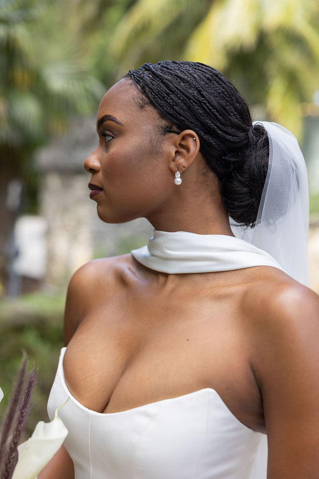 A bridal portrait with a white veil