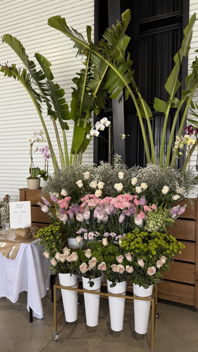 A colorful flower station at the wellness event