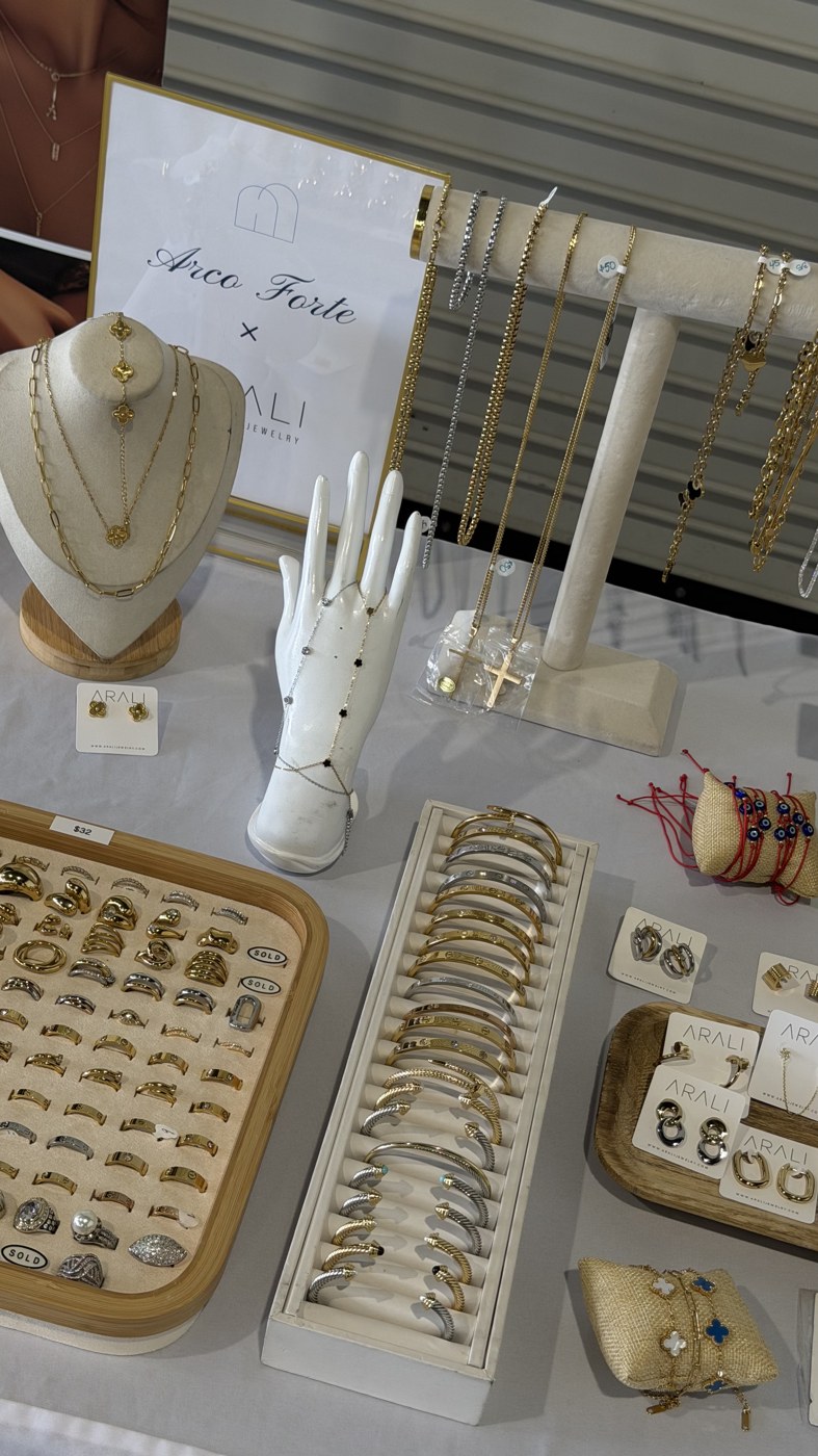 Jewelry displayed at the wellness pop-up