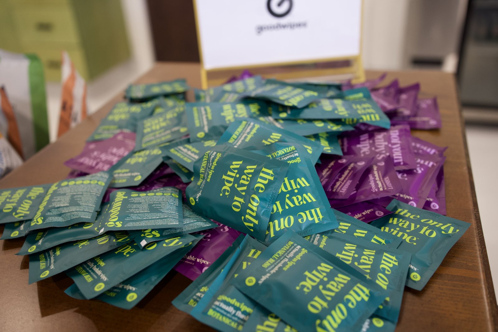 Colorful wellness product samples for guests